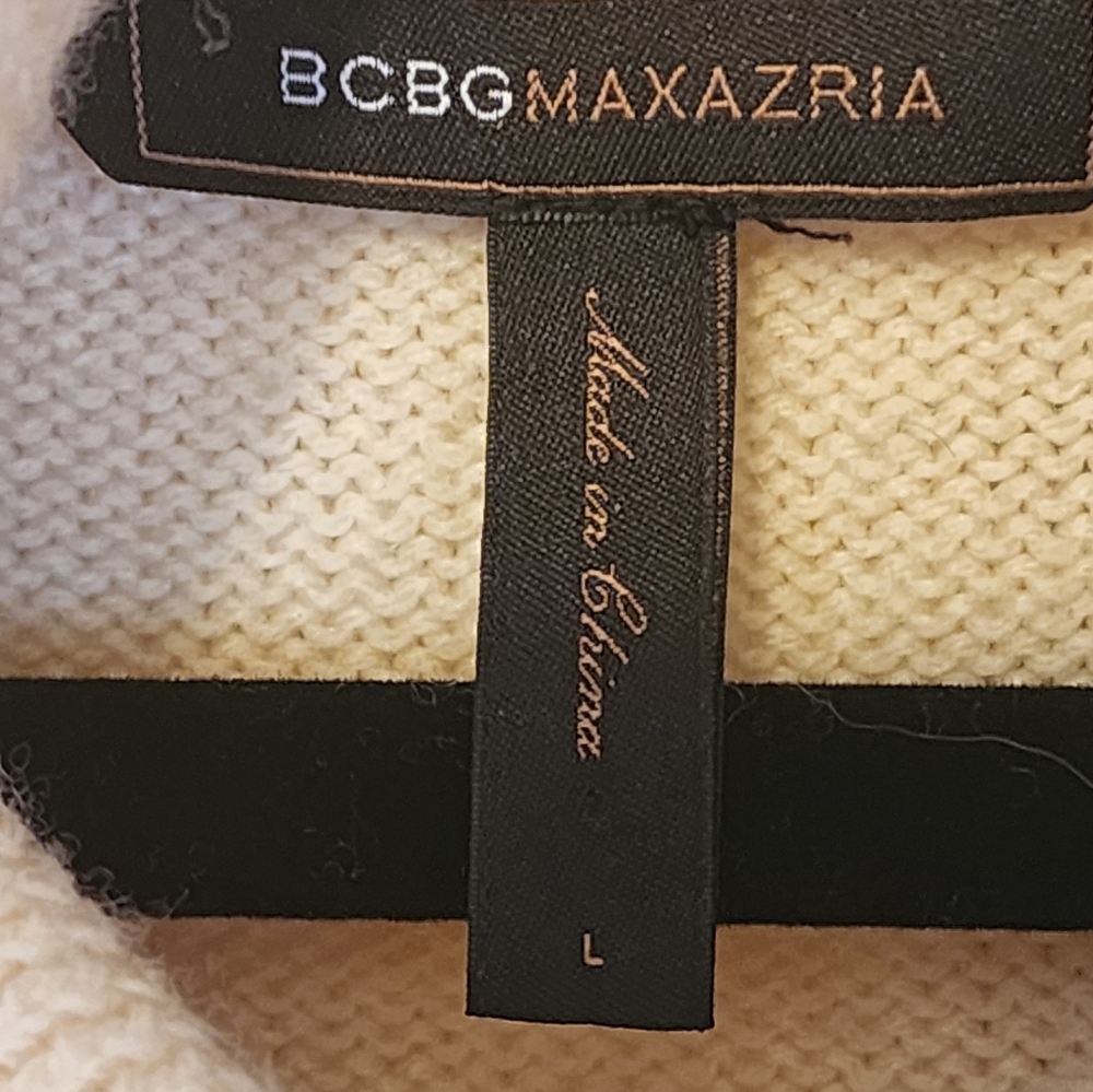 BCBGMaxAzria Women's Short Sleeve 100 % wool Cowl Neck Sweater Tunc Size L Beige - Picture 5 of 6